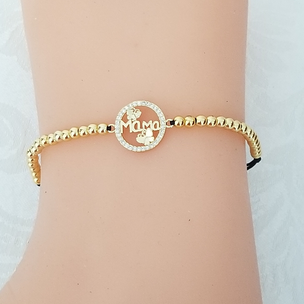 14K Gold Plated Mama Logo Women's beaded Bracelet.. New
